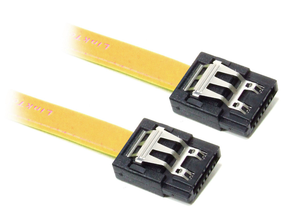 SATA HDD Data Cable w/ 2x Befestigungs Safety Clip Daten-Kabel 65cm Yellow Gelb 4060787335456