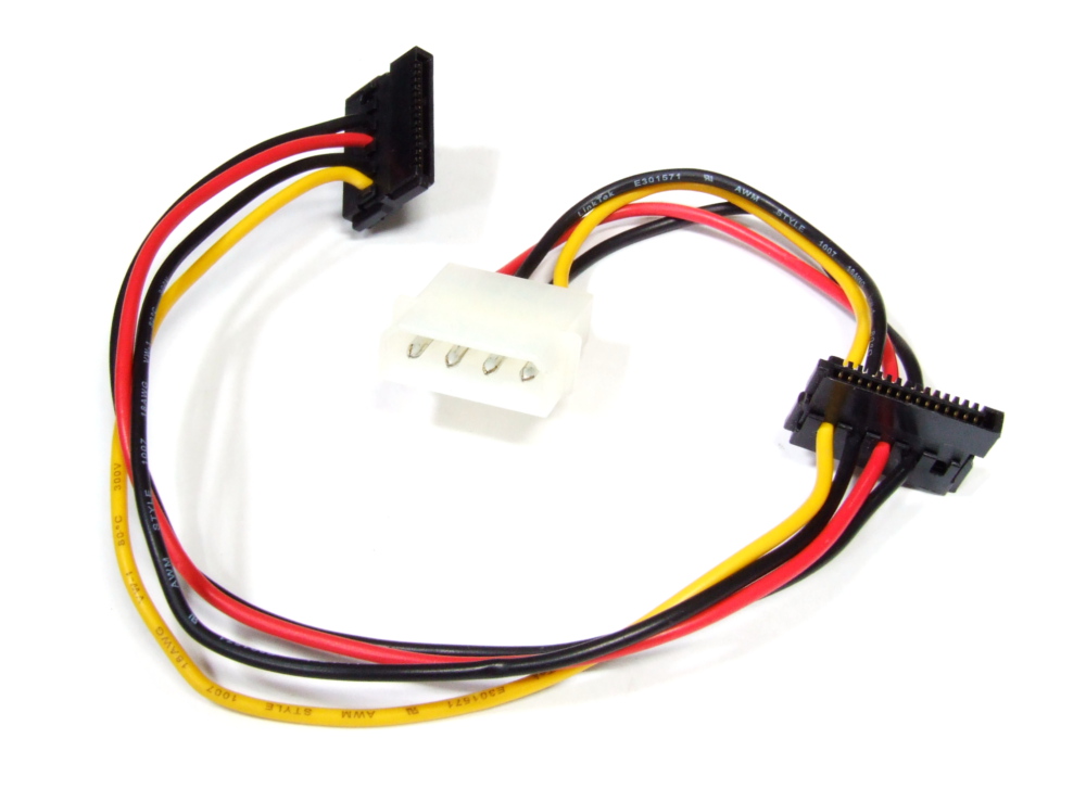 4-Pin Molex to 2x 15-Pin Serial ATA SATA Connector Power Cable Strom-Kabel 18cm 4060787100009