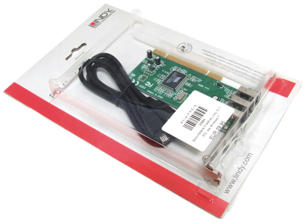 Lindy 51099 3+1 4 Port FireWIre IEEE1394a PCI Expansion Card AddOn